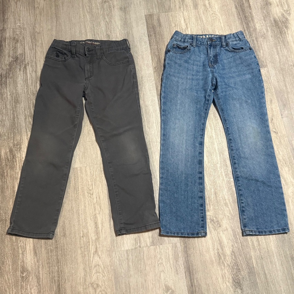 US Polo Assn Boys Size 8 Straight Leg Jeans Pants Charcoal Gray & Blue Denim Lot